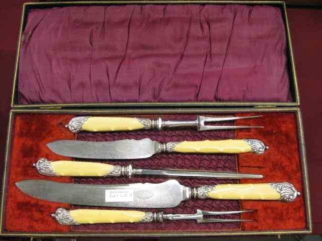 Appraisal: Sheffield Victorian pc Carving Set in Box steak roast sizes