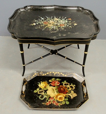 Appraisal: - Victorian Tole decorated style black tray table h x