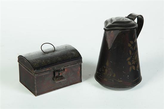 Appraisal: TOLE BOX AND CREAMER American mid th century Original japanning