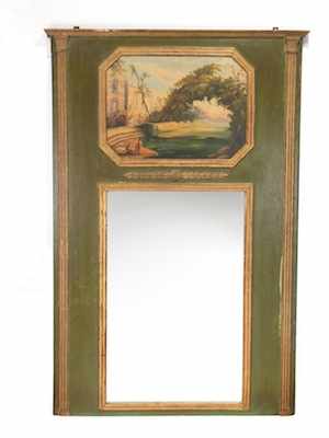 Appraisal: An Antique Trumeau Mirror A large trumeau mirror painted and