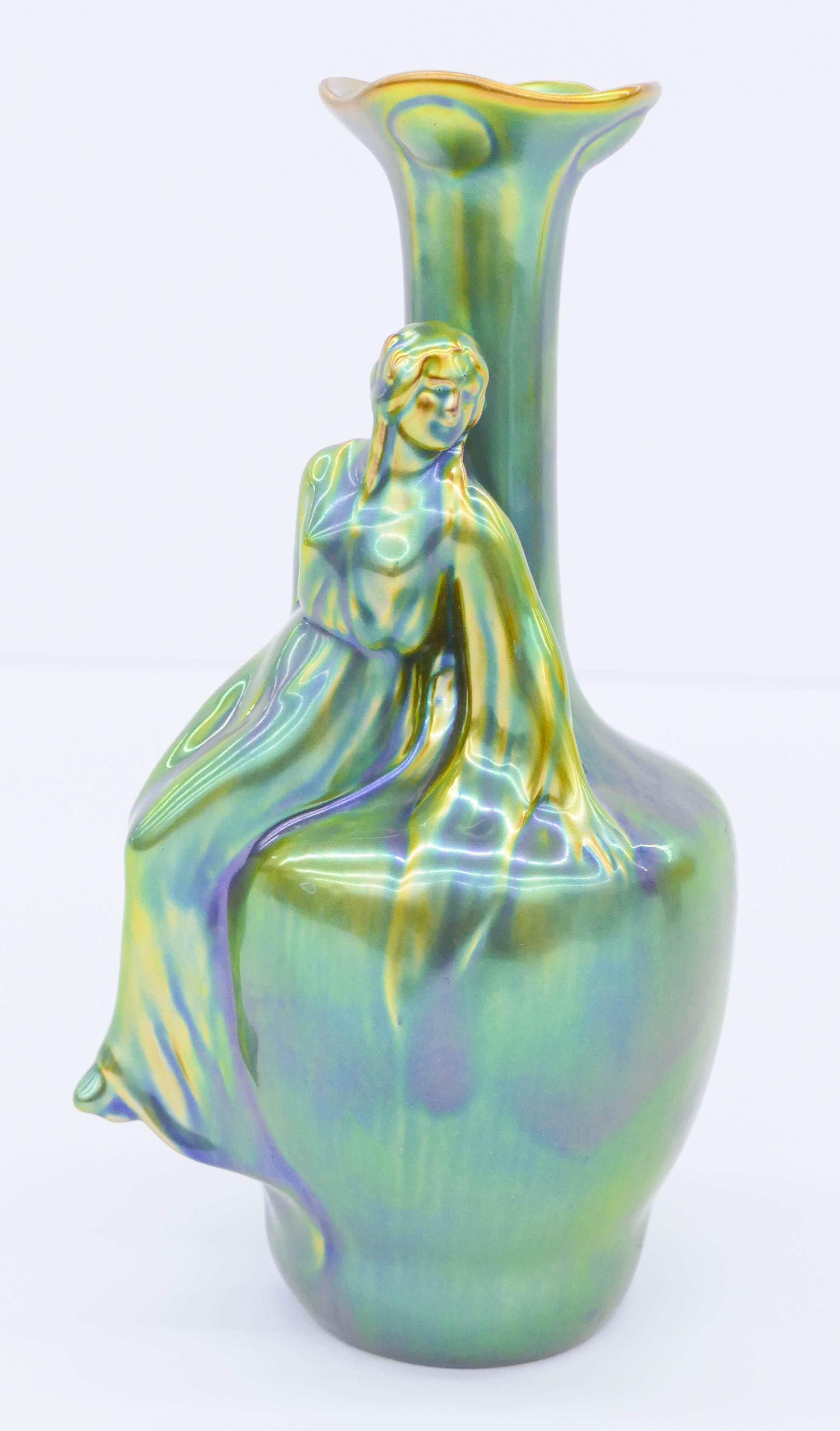 Appraisal: Zsolnay Eosin Glaze Figural Woman Vase ''x '' Art nouveau