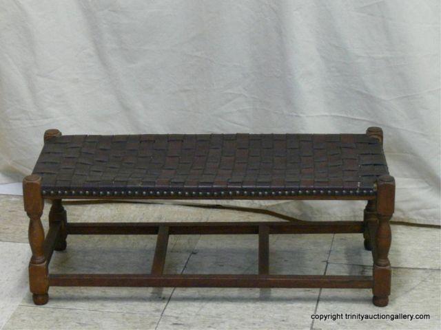 Appraisal: Vintage Oak Woven Leather Top Child's Bench and or Foot