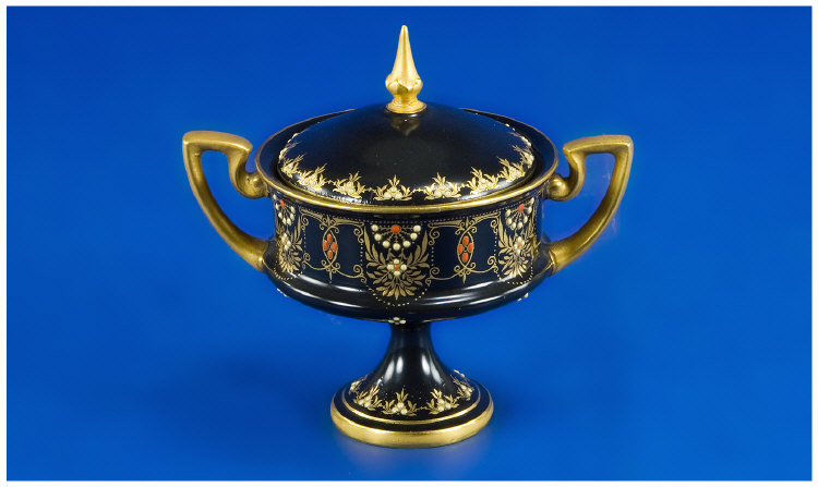 Appraisal: Royal Worcester Twin Handled Urn Cover cira - Inlaid with