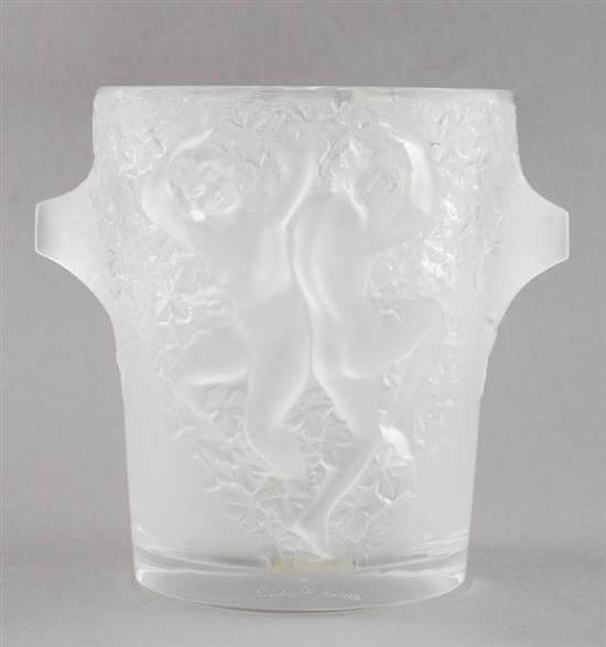 Appraisal: Lalique Bacchanalian crystal vase flared form high relief-modeled with figures