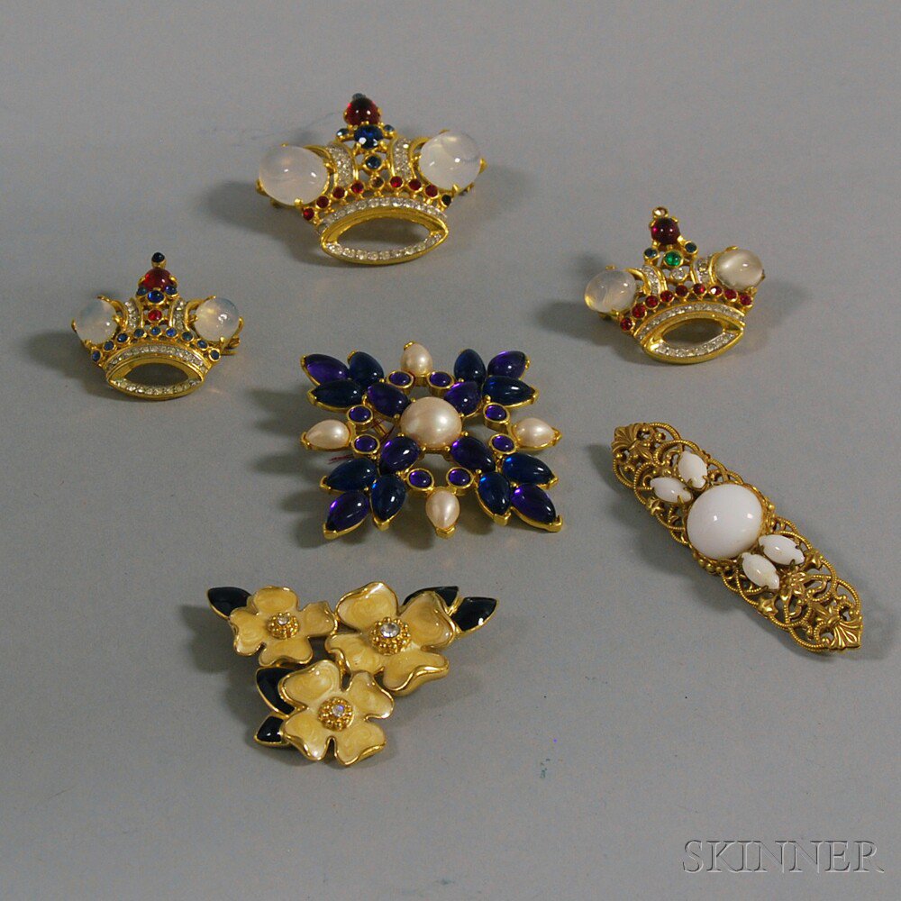 Appraisal: Six Miriam Haskell and Trifari Costume Brooches one Miriam Haskell