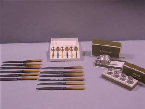 Appraisal: GROUP OF SMALL TABLEWARES Including knives with stained ivorine handles