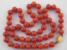 Appraisal: A coral bead necklace the beads approx mm diameter approx