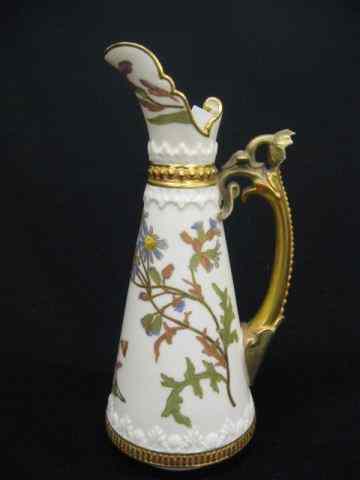 Appraisal: Royal Worcester Porcelain Ewer handpainted floral elaborate handle - ''