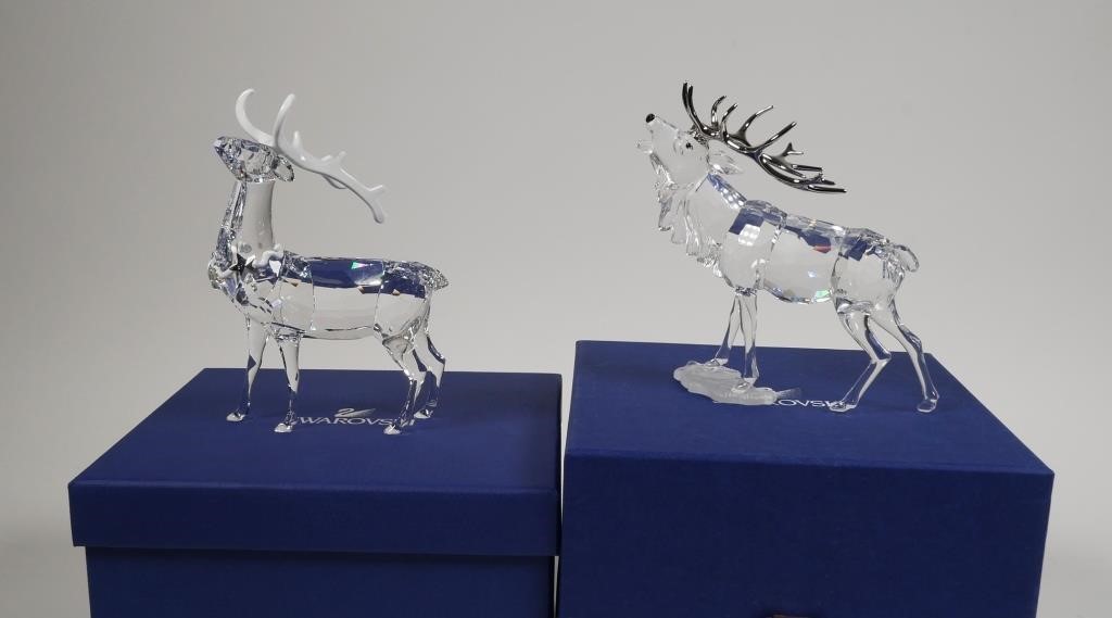 Appraisal: Retired Swarovski Christmas Stag and Rare Encounters stag figurines Both