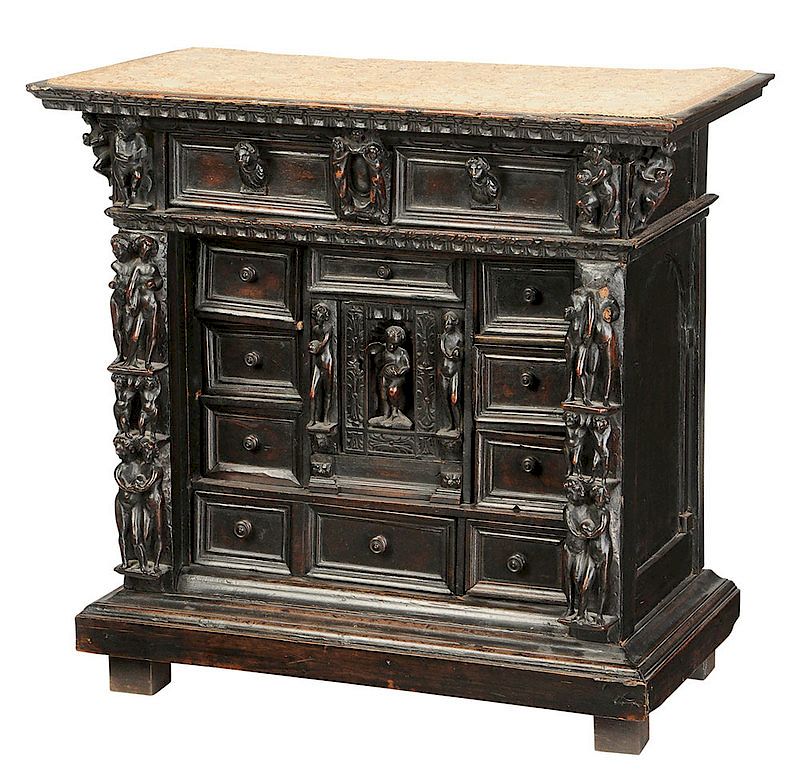 Appraisal: Antique Renaissance Style Carved Walnut Cabinet Italian probably th century