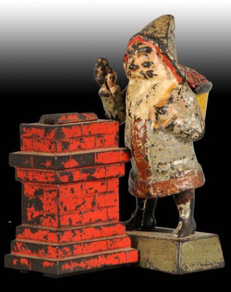 Appraisal: Cast Iron Santa Claus at Chimney Mechanical Bank Description All