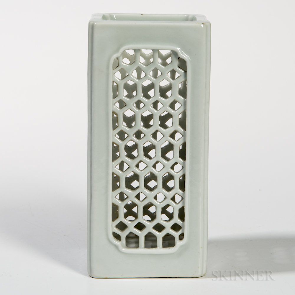 Appraisal: Dehua White Reticulated Brush Holder Dehua White Reticulated Brush Holder