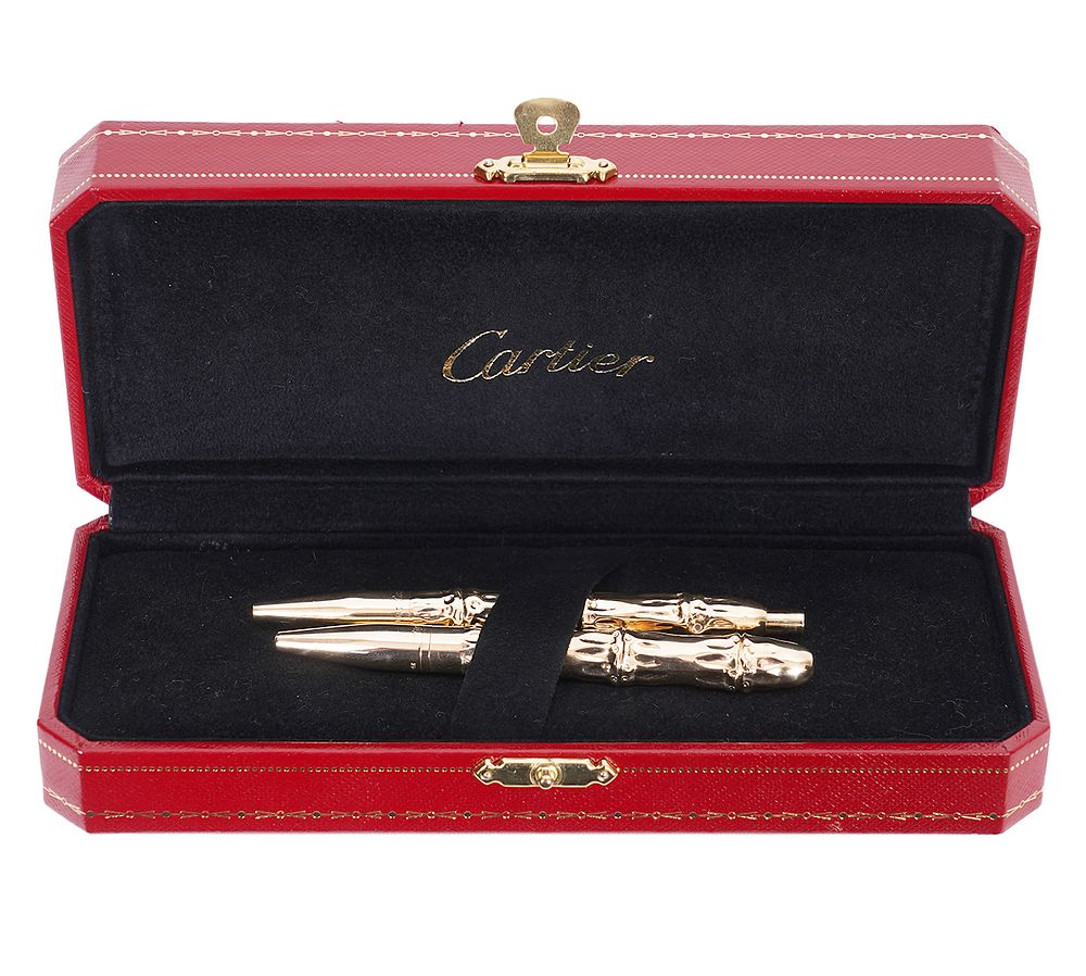 Appraisal: Cartier K Gold Bamboo Pen Pencil Set Cartier k yellow