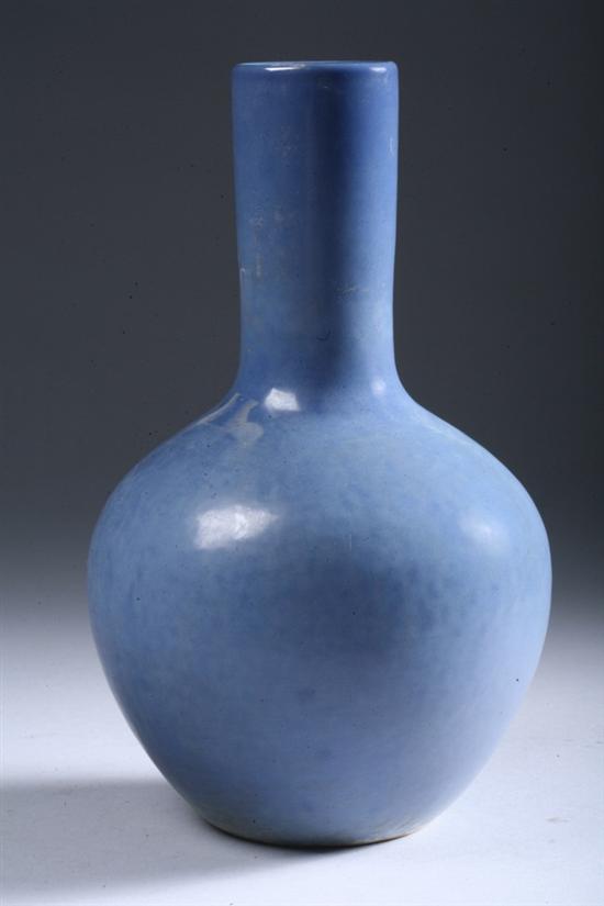 Appraisal: CHINESE MONOCHROME BLUE PORCELAIN BOTTLE VASE Qianlong seal mark -