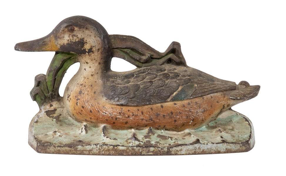 Appraisal: CAST IRON MALLARD DUCK DOORSTOP Scarce Painted Iron Doorstop by