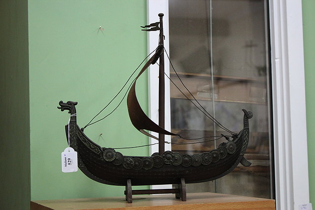 Appraisal: AN OLD CAST BRONZE MODEL OF A VIKING LONG BOAT