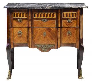 Appraisal: French Louis XVI style commode the shaped marble top surmounting