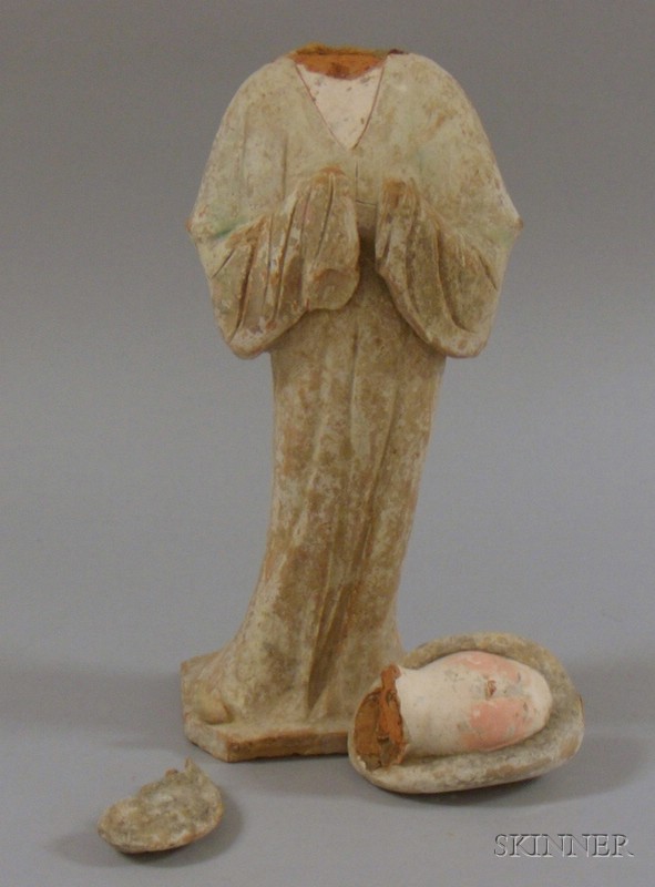 Appraisal: T'ang Pottery Fat Lady Statue damage untested ht approx in