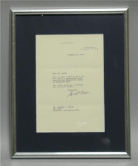 Appraisal: RICHARD M NIXON SIGNED LETTER Typed letter signed by Richard