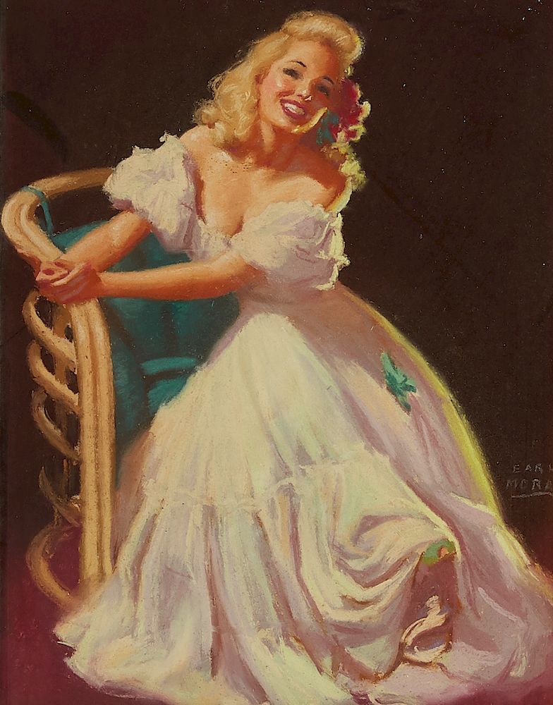 Appraisal: Earl Moran Pinup White Dress Earl Moran - Pastel on