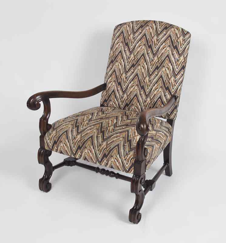 Appraisal: LOUIS XVI STYLE WALNUT ARM CHAIR Arched upholstered back and