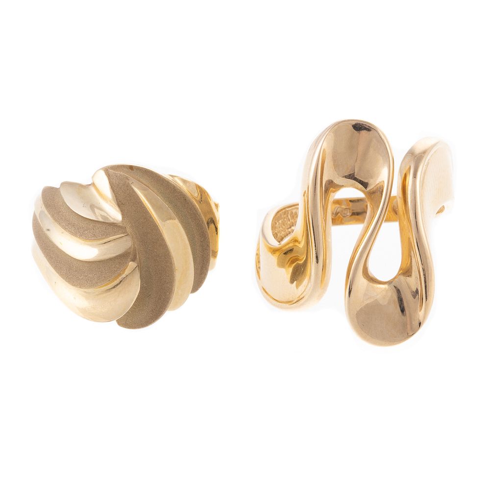 Appraisal: Two K Yellow Gold Freeform Rings K yellow gold high