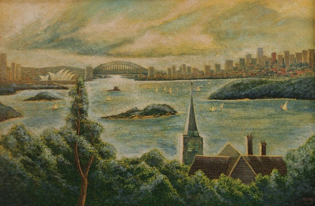 Appraisal: View of Sydney Harbour oil on board signed 'Maloney' lower