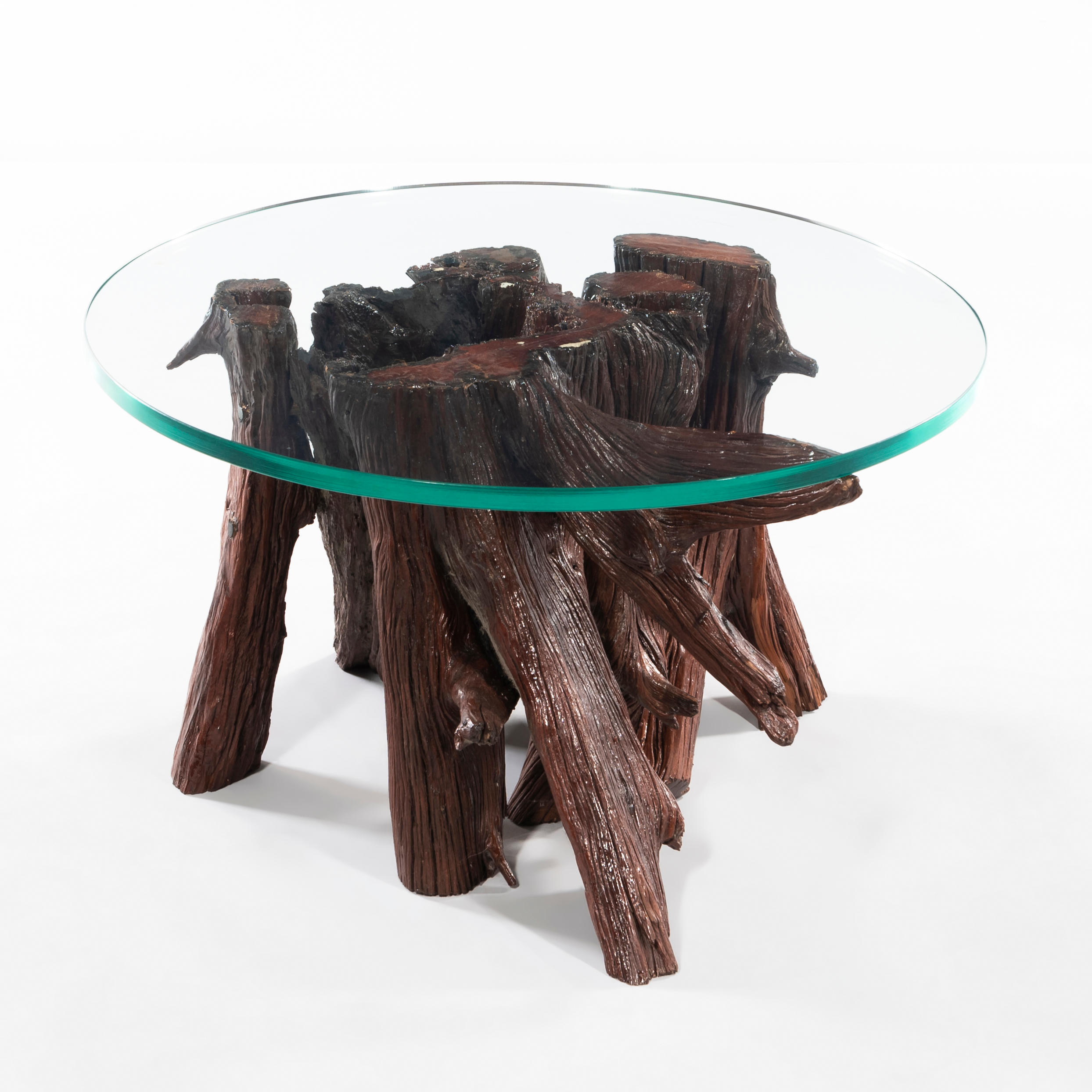 Appraisal: Contemporary Glass-topped Side Table with a Tree-form Base ht dia