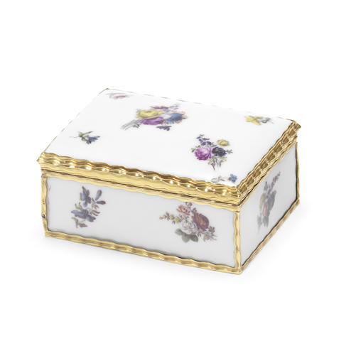 Appraisal: A Meissen gold-mounted rectangular snuff box circa Mounted en cage