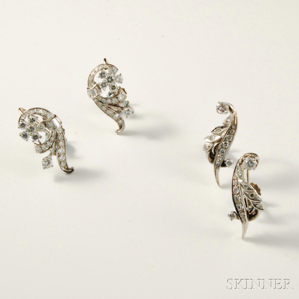 Appraisal: Two Pairs of Diamond Earclips one pair in kt white