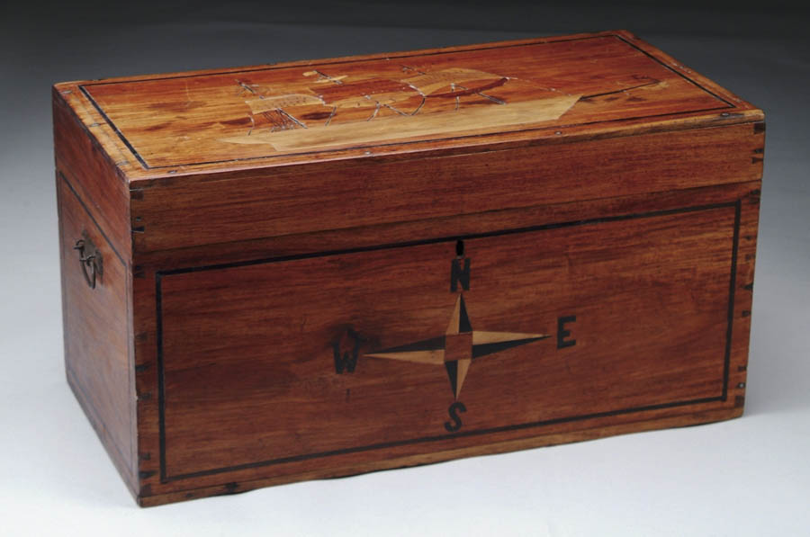 Appraisal: SIX BOARD DOVETAILED INLAID SEAMAN S CHEST Top hinged lid