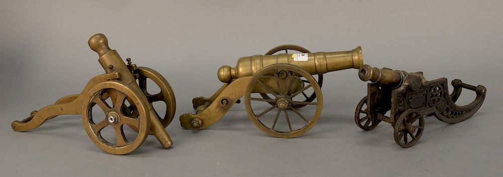 Appraisal: Three early brass signal cannons one with black painted iron