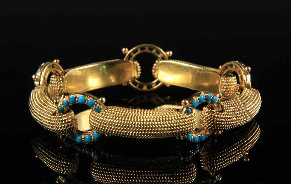 Appraisal: BRACELET - K yellow gold and turquoise bracelet consists of