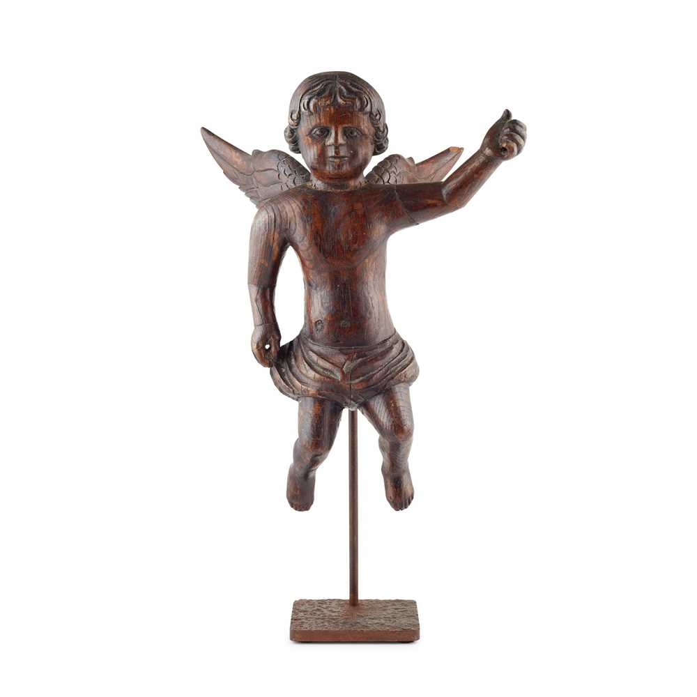 Appraisal: SPANISH CARVED OAK FIGURE OF A CHERUB TH CENTURY with