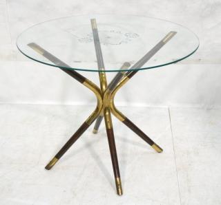 Appraisal: Glass Top Small Italian Side Table Four corseted bowed wood