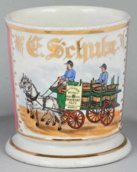 Appraisal: Horse-Drawn Wagon Shaving Mug Description Gilt name C Schulz Shows