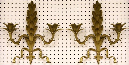 Appraisal: Pair sconces gilt metal two light with foliate center blossom