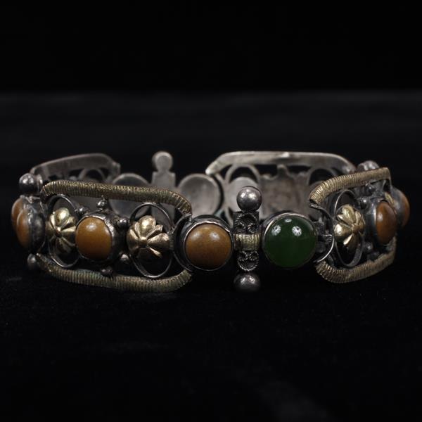 Appraisal: Unmarked Gilt Metal Bracelet with Stone Cabochons widest point