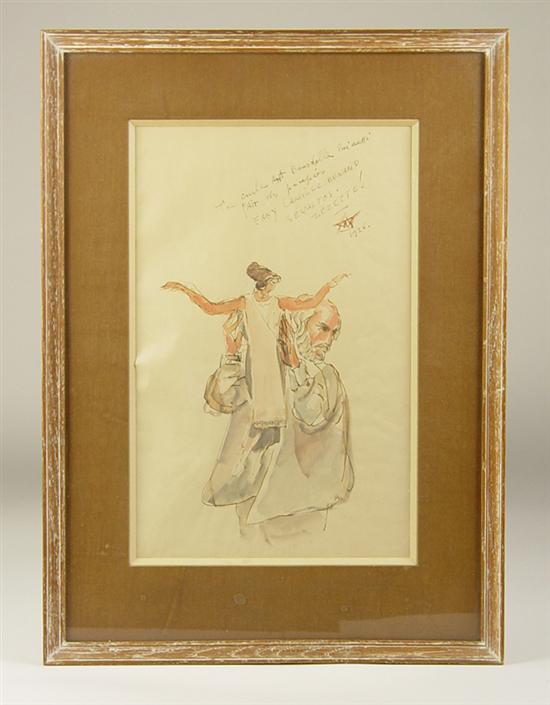 Appraisal: Bourdelle Antoine - Watercolor of the artist holding aloft his