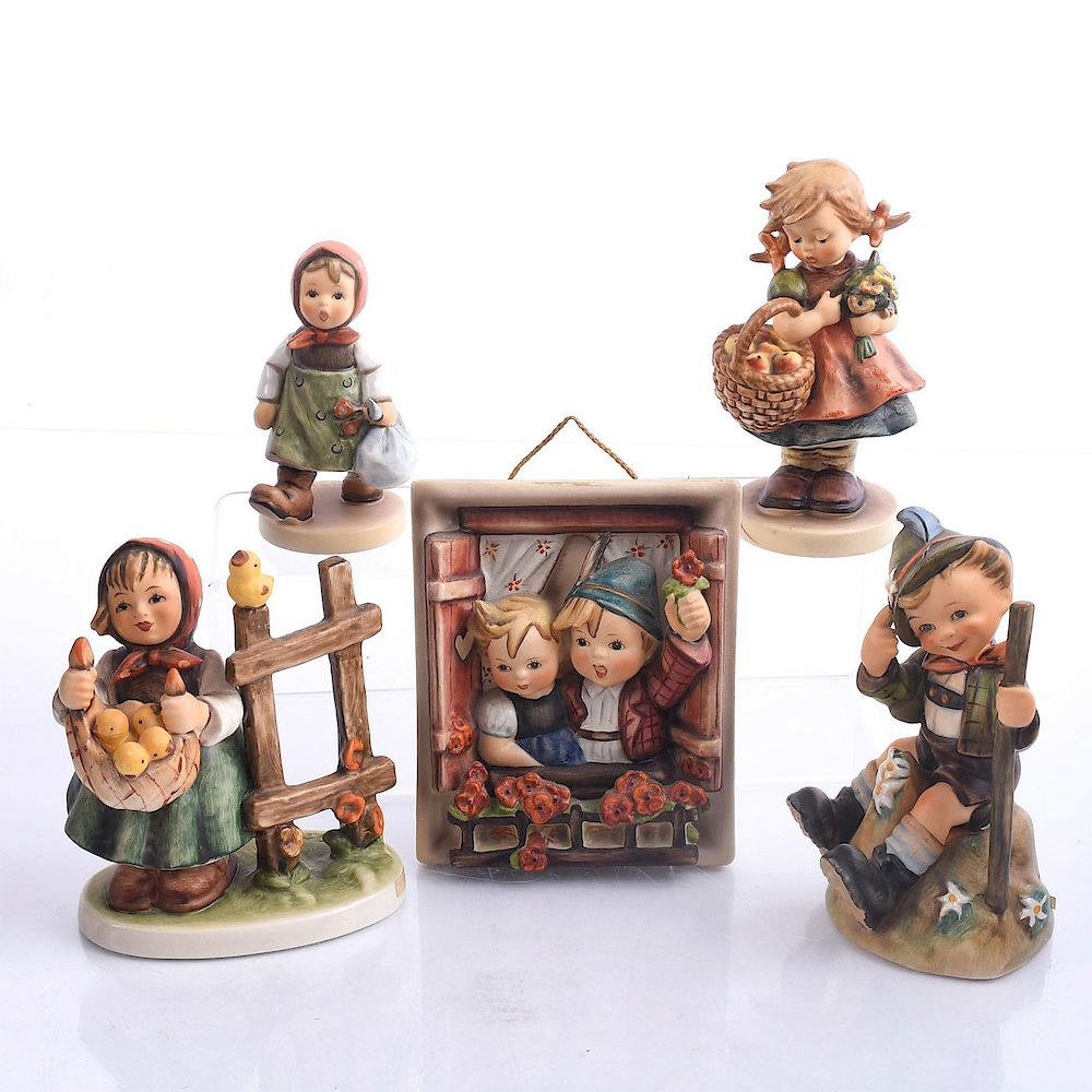 Appraisal: GOEBEL HUMMEL FIGURINES CHILDREN ANIMALS Bisque porcelain children modeled with