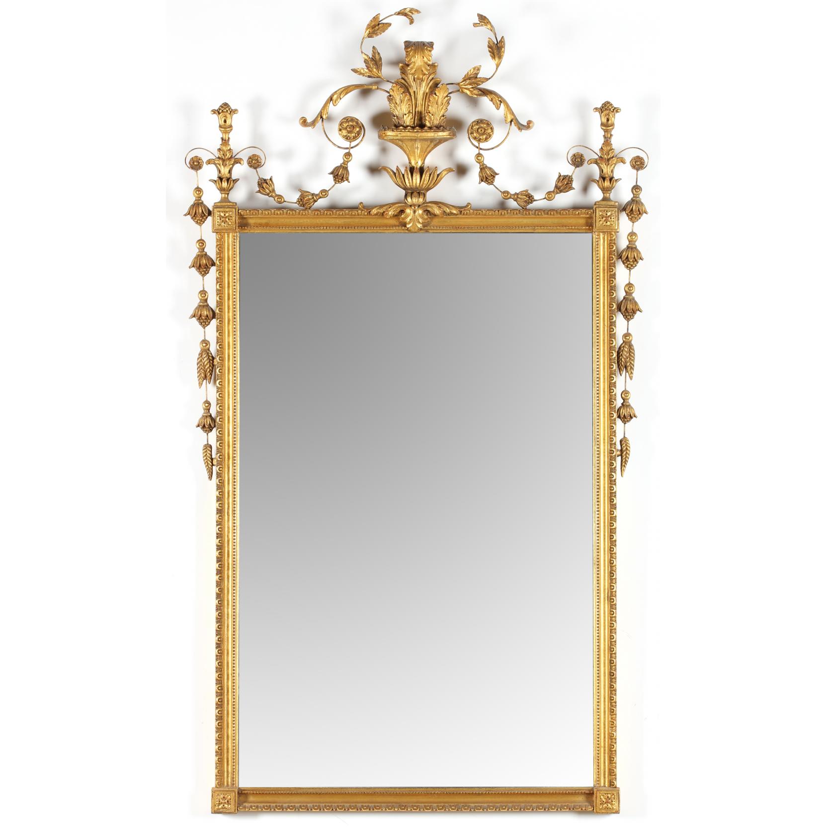 Appraisal: Adams Style Gilt Wall Mirror late th century stylized urn