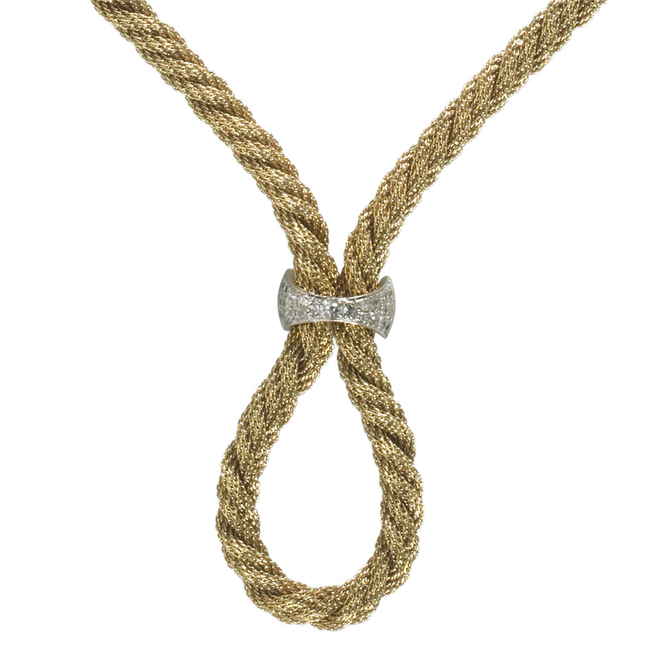 Appraisal: Austrian k Yellow Gold Rope Necklace set with small single