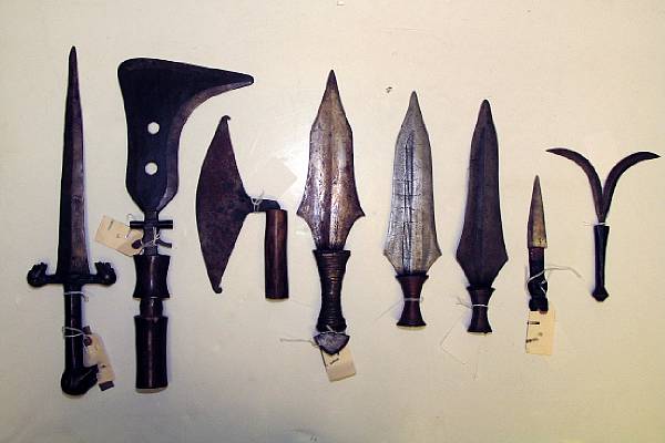 Appraisal: Eight African edged weapons Including a Bamileke bronze figural dagger