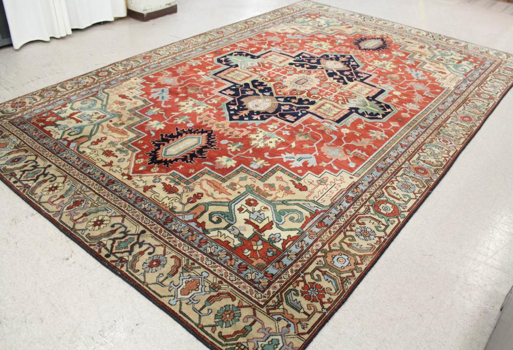 Appraisal: HAND KNOTTED ORIENTAL CARPET Persian Serapi or Heriz design both