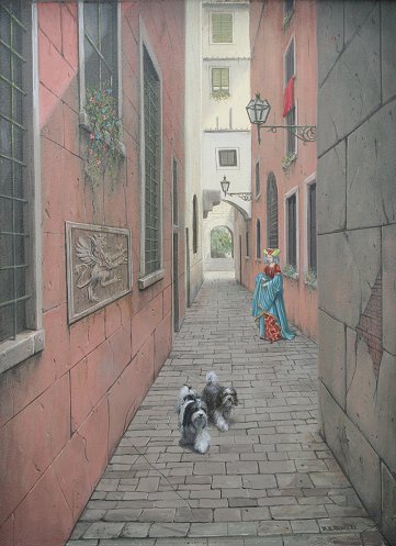 Appraisal: WHYTE Raymond American - ''Florence Alley'' OIL Masonite '' x