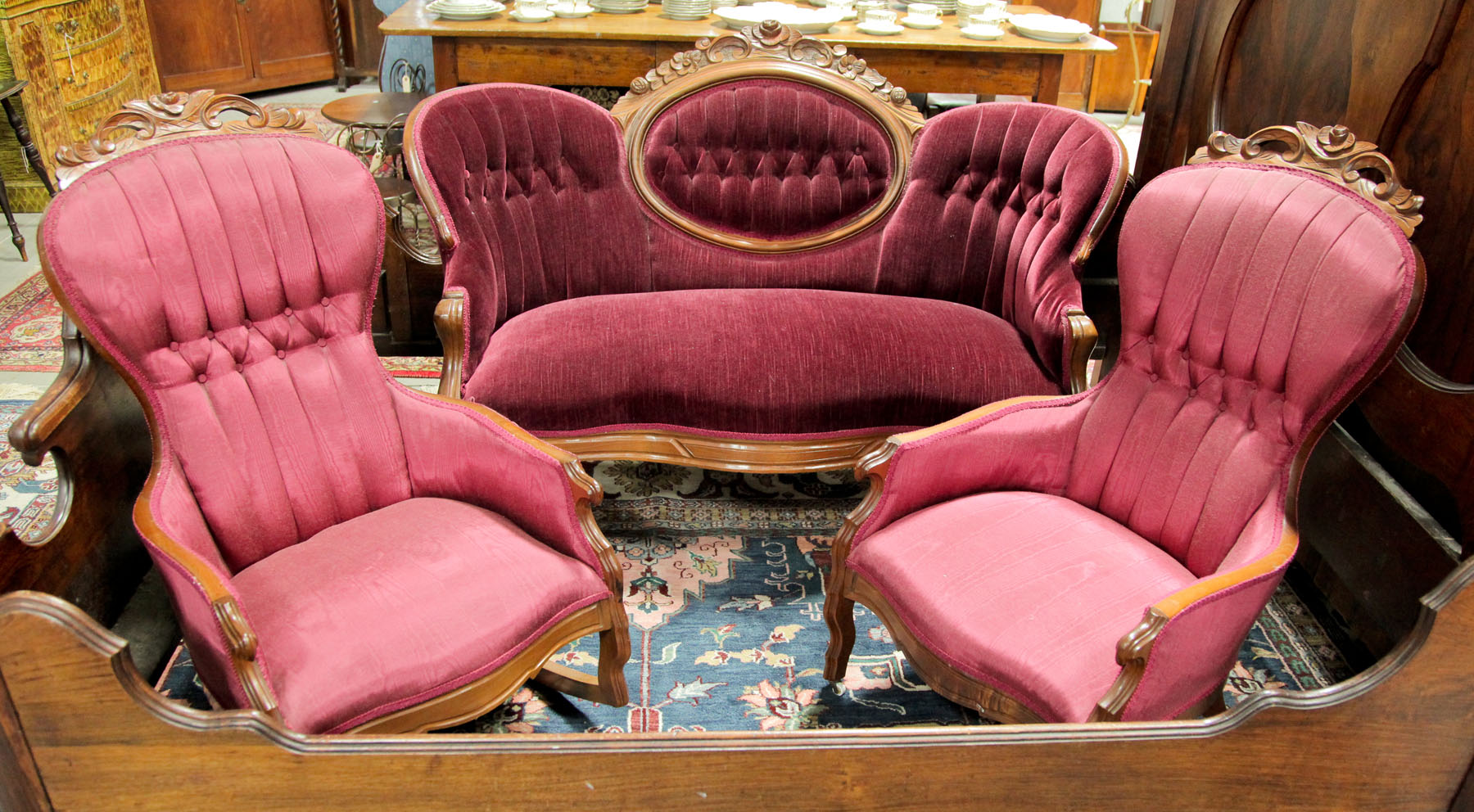 Appraisal: THREE PIECE VICTORIAN PARLOR SET American early th century walnut