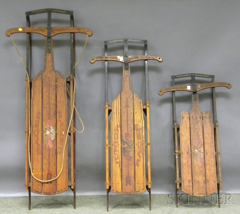 Appraisal: Three Vintage Flexible Flyer Sleds including an IC E Racer