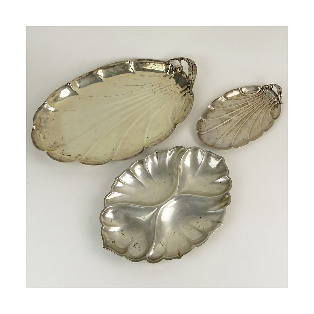 Appraisal: Collection of Three Sterling Silver Leaf Shaped Serving Trays Signed