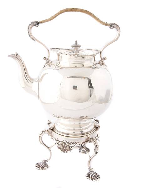 Appraisal: A plated English hot water kettle on stand trophy cup