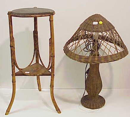 Appraisal: Wicker table lamp base and shade and a bamboo plant